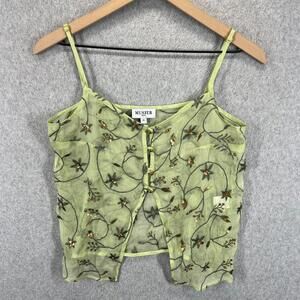 Musier Paris Seranibas Top Womens 36 S Sheer Green Gold Sequin Floral NWOT